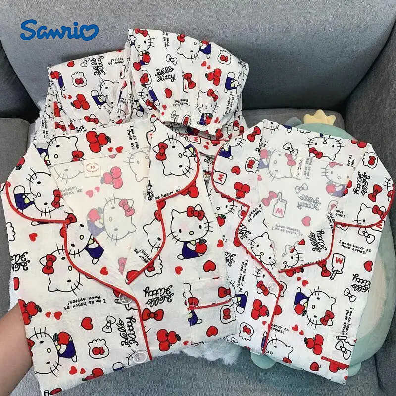 Sanrio Sanrios Hello Kittys Girls Pajamas 2Pcs Fashion Spring Autumn Cute Cartoon Long Sleeves Trousers Student Parent-Child Home Wear H251216-image-1088705028