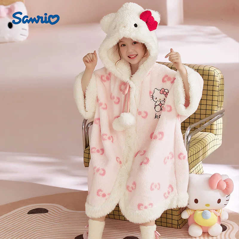 Sanrio Hello Kittys Child Pajamas Girl Coral Fleece Nightgown Autumn Winter New Kawaii Childrens Clothing Cartoon Lounge Clothes H251216-image-1088665847
