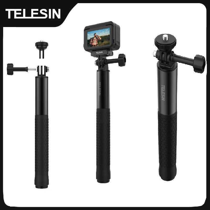 TELESIN Aluminum Selfie Stick Tripod Mount for Hero 13 12 11 10 9 8 Insta360 DJI Osmo Action Camera Lightweight Monopod G251216-image-1088570793