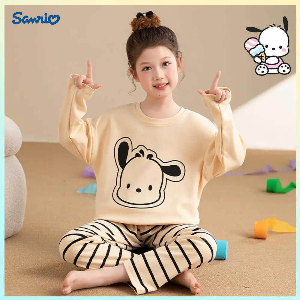 Sanrio Kawaii Anime Sanrios Pochacco Kuromi Melody Kids Pajamas Round Neck Long Sleeve Tops Spring Cartoon Girl Cute Homewear Sleepwear H251216-image-1088707814