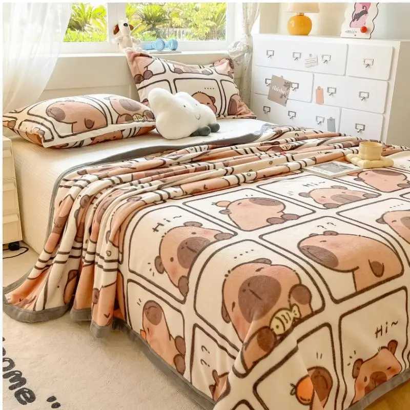 YYT 2025 New Capybara Thin blanket sofa cover bedding Cute puppy print Autumn Winter warm comforter Home and decoration H251216-image-1088600994