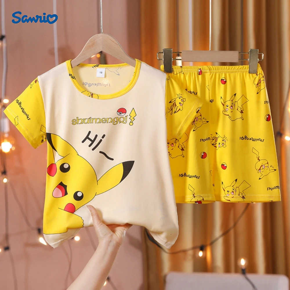 Sanrio Girls pajamas childrens summer thin short-sleeved suits boys and girls summer large and medium-sized childrens home clothes H251216-image-1088712998