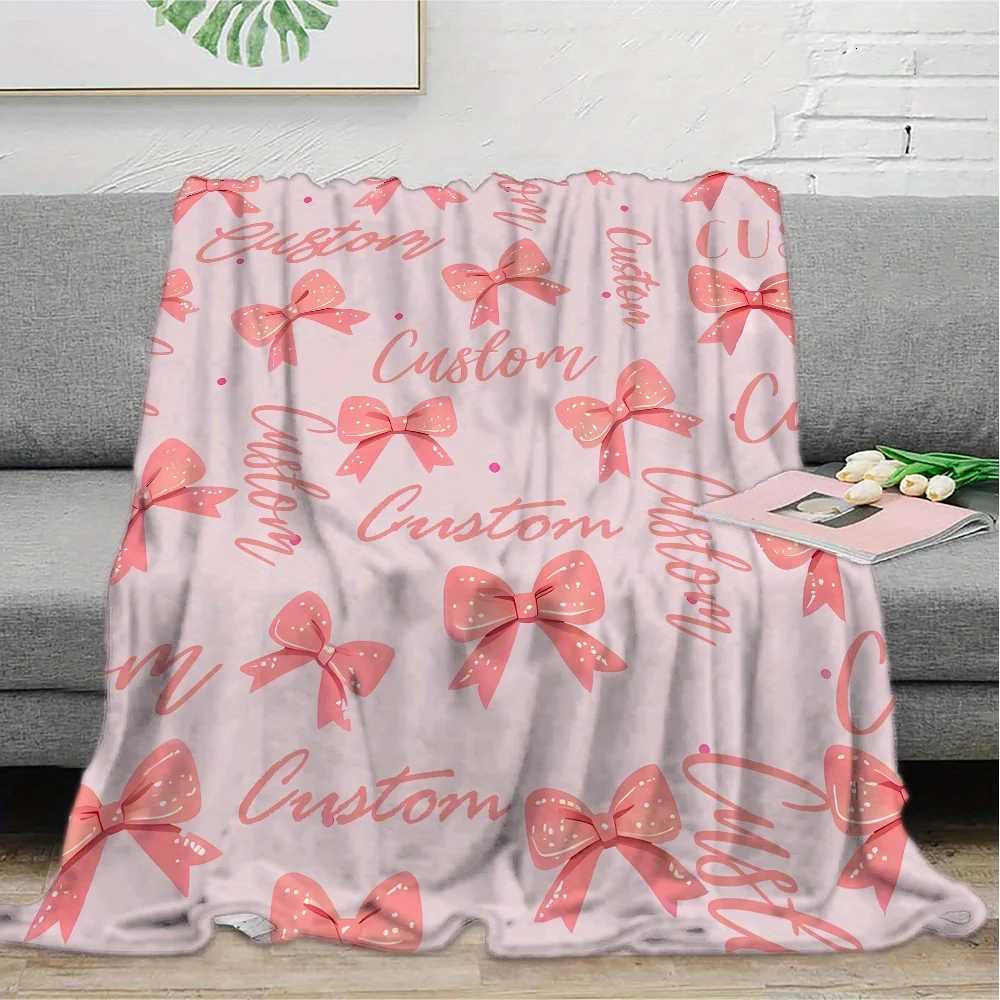 One personalized pink bow and glittery letter flannel blanket is suitable for rooms living rooms offices and wedding souvenirs H251216-image-1088601274