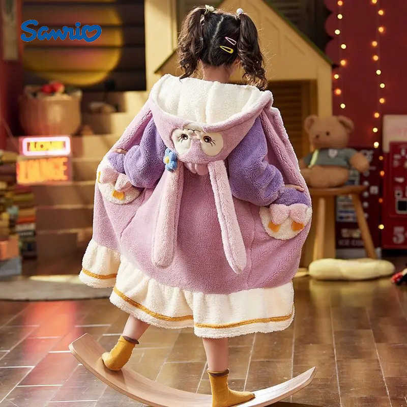 Sanrio New Thickened Cartoon Stellalou ChildrenS Sleepwear Girls Winter Flannel Coral Fleece Robe Adorable Animation Bathrobe For Kids H251216-image-1088666751