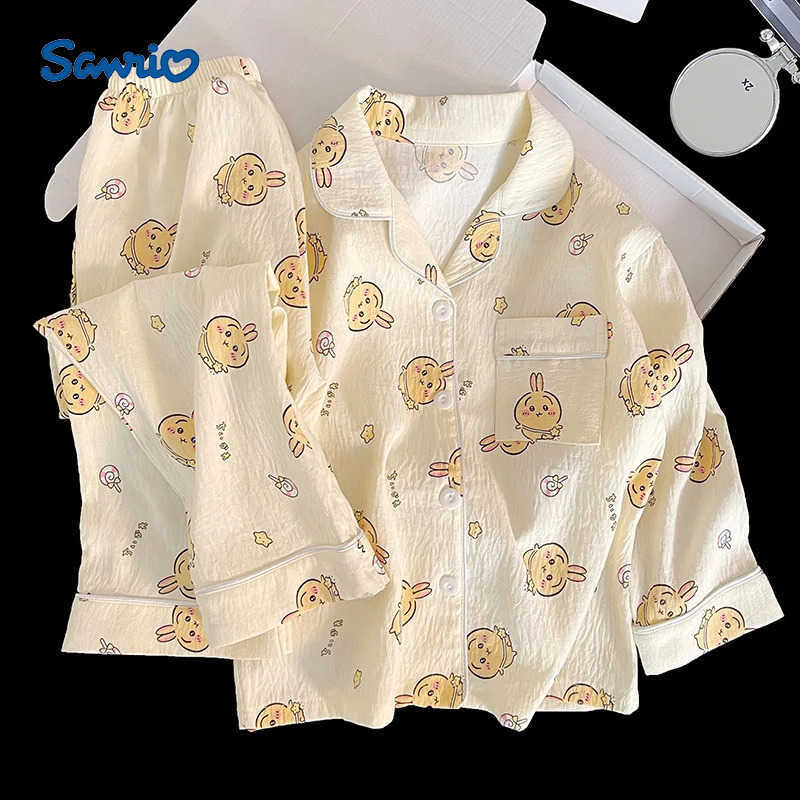 Sanrio Chiikawa 2Pcs Parent-Child Pajama Sets Girls Anime Cute Hachiware Usagi Japan Casual Loose Long Sleeves Pants Kids Pijama Autumn H251216-image-1088667673