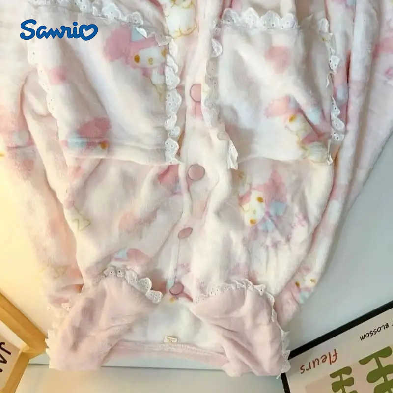 Sanrio My Melody Cozy Pajamas Autumn and Winter Cute Coral Velvet Doll Collar Thickened Long-sleeved Trousers Sweet Girl Home Wear Set H251216-image-1088666355