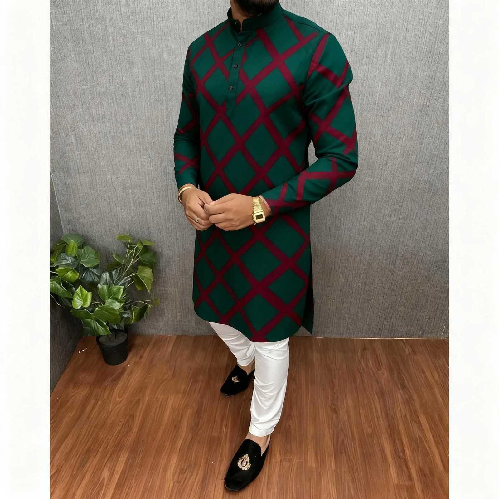 New Men Digital Printed Kurta Vardha Regular Fit Mandarin Collar Long Suitable National Style Muslim Clothes Moroccan Thobes Men W251216-image-1088622835