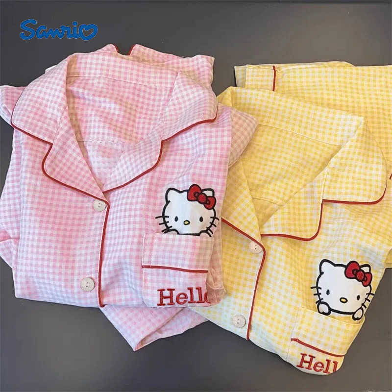 Sanrio New Anime Short Pajamas Hello Kitty Kuromi Kawaii Cartoon Loose Sleepwear Pajamas Sets Short Clothes Girl Birthday Gifts H251216-image-1088664286