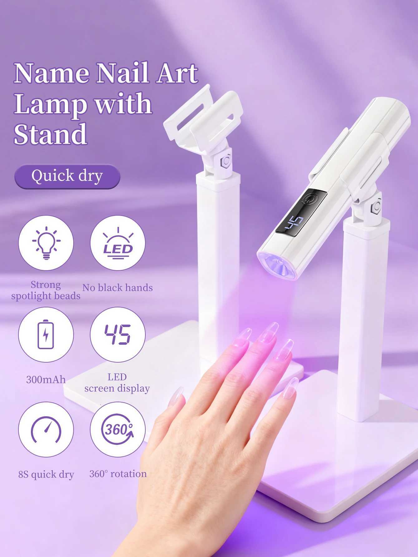1pc White Mini Rechargeable UV LED Nail Art Lamp with Stand for Gel Nail Quick Drying Manicure Machine UV LED Gel Nail PolishT251216-image-1088552889