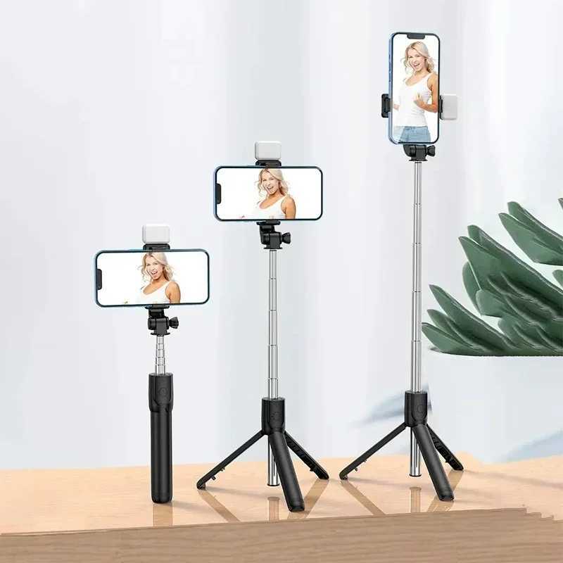 Wireless Selfie Stick Tripod Stand Foldable Monopod With Led Light For Smartphones Balance Steady Shooting G251216-image-1088571218