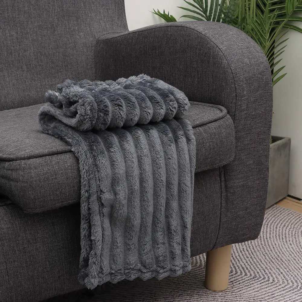 New Double Sided Warm Blanket Warm Skin-Friendly Conditioning Quilt Solid Color Ultra Soft Plush Striped Blankets H251216-image-1088600839