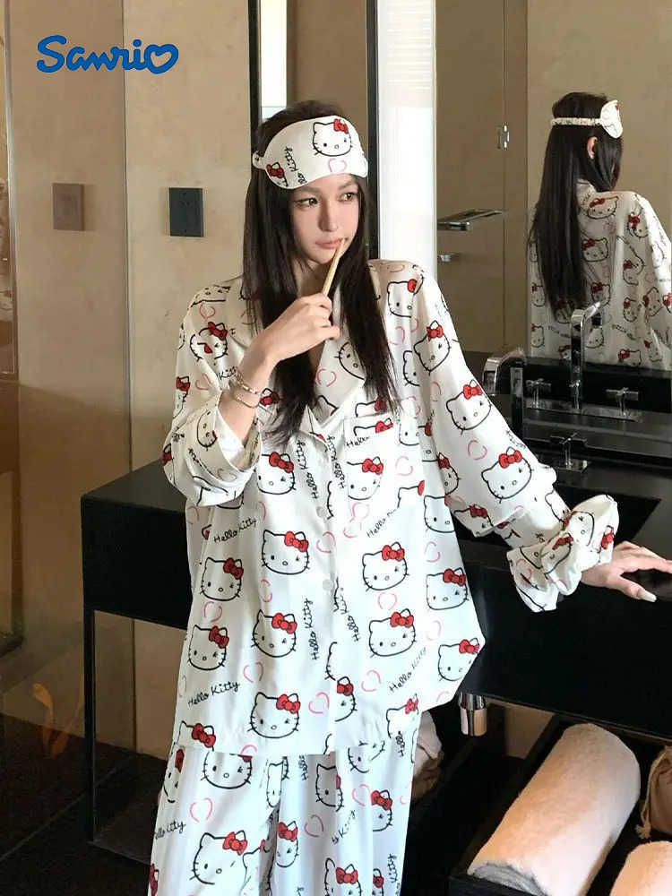Sanrio Hello Kitty Pajama Set Cute Cartoon Long Sleeve Sleep Clothing Home/Outdoor Loungewear Pajamas Birthday Gift H251216-image-1088664219