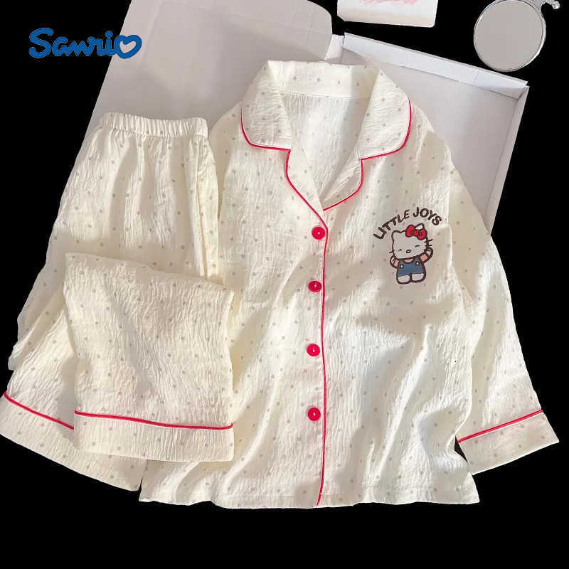 Sanrio 2Pcs Children Pajama Sets Anime Sanrios Hello Kitty Girls Cute Cotton Cardigan Long Sleeves Japan Parent-Child Pijamas Homewear H251216-image-1088667689