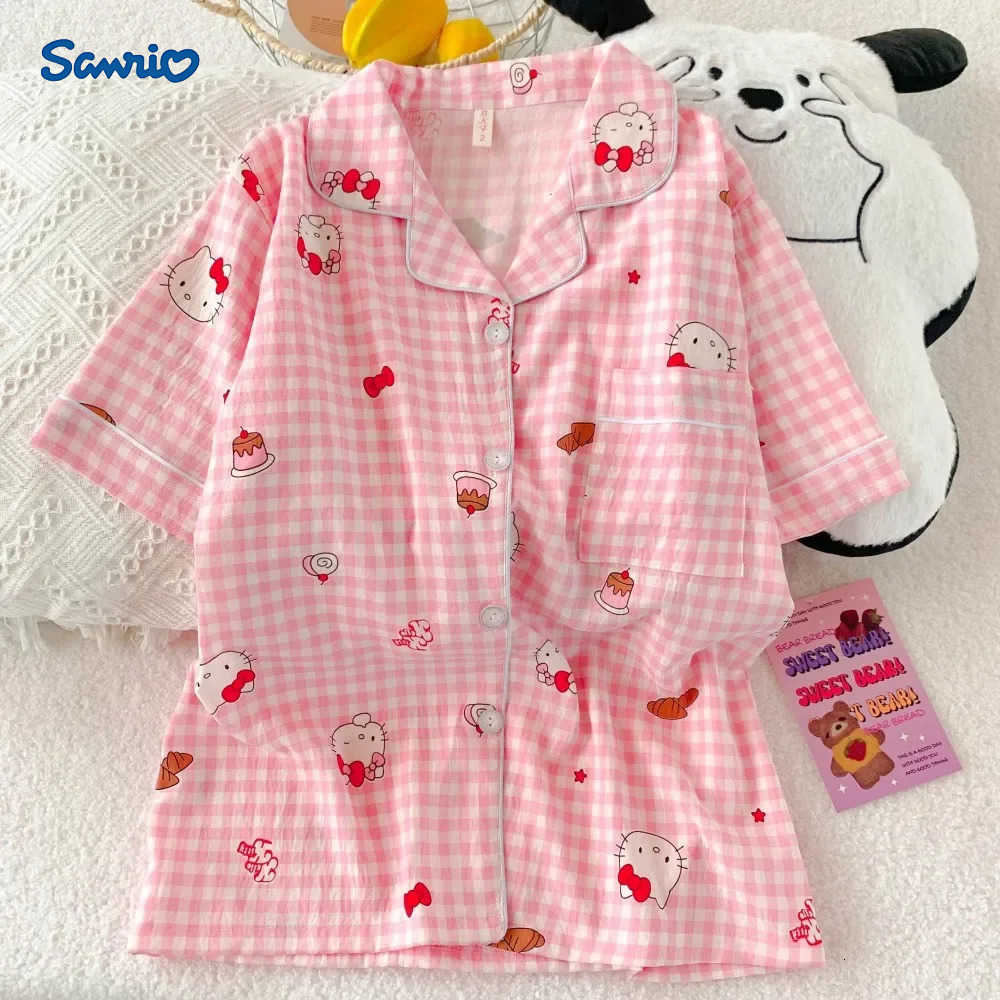Sanrio Anime Hello Kitty Pajamas Set for Women Short Sleeve Shorts Cartoon Student Girl Cute Homewear H251216-image-1088667012