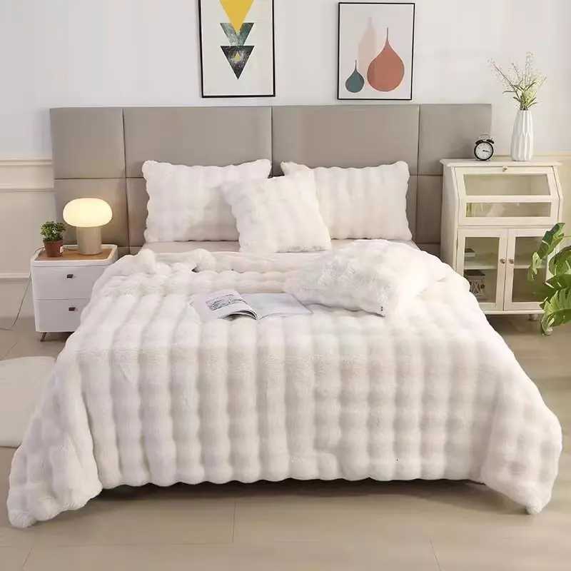 Bubble Faux Rabbit Fur Thicken Warm Throw Blanket Autumn Winter Office Nap Sofa Blanket Solid Color Soft Fluffy Plush Blankets H251216-image-1088600479