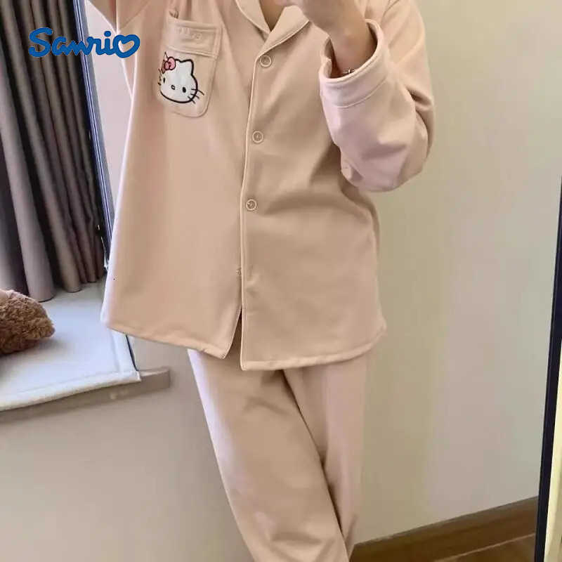 Sanrio Kawaii Hello Kitty Cute Pajamas Hot Girl Spring and Autumn Long Sleeves Trousers Nightgown Home Clothes Kuromi Sleepwear H251216-image-1088667301