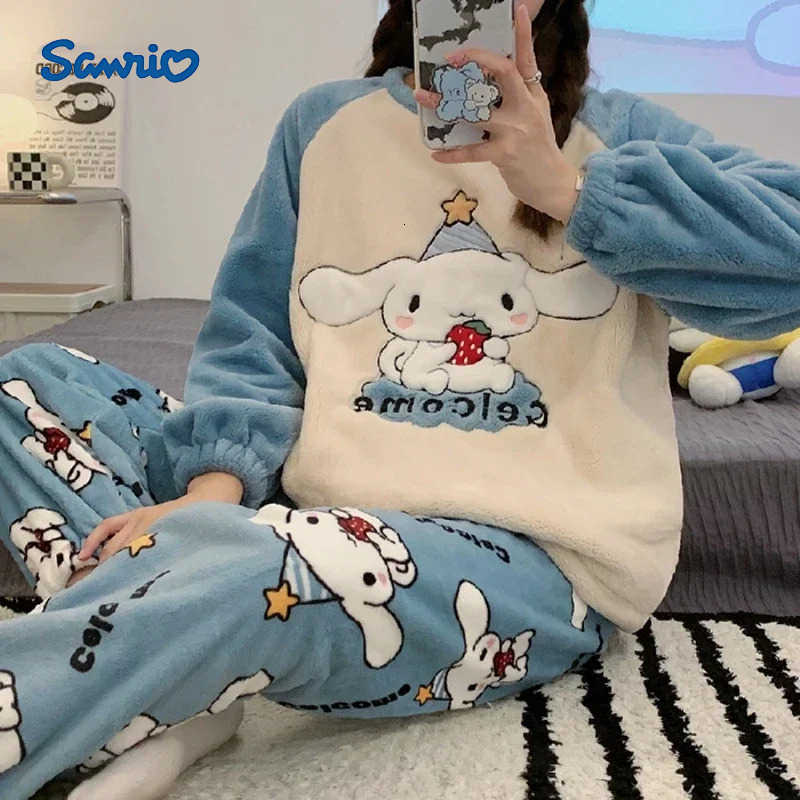 Sanrio New Cinnamoroll Cartoon Pajama Set New Winter Flannel Loung Sleepwear Girl Pijama Mujer Suits Couple Home Wear Soft Y2k H251216-image-1088664077