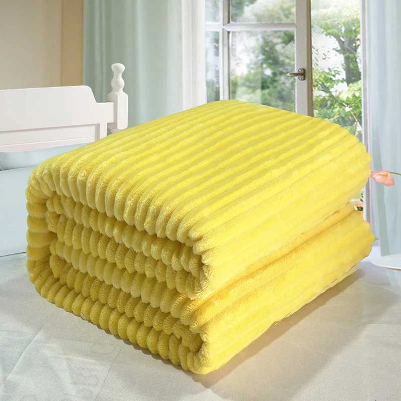 Flannel Yellow Striped Throw Blanket Cozy Warm Solid Throw Blanket for Couch Sofa and Bed Bedspread Blanket for All Season H251216-image-1088600717