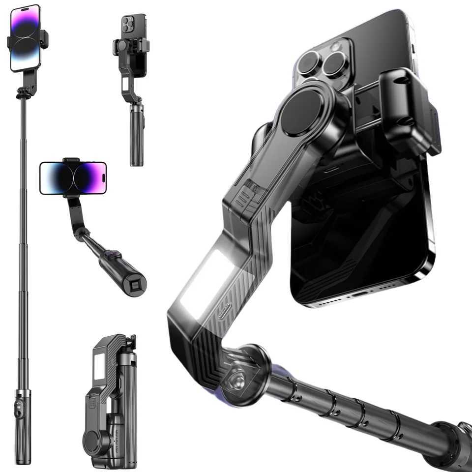 Multi-Functional Handheld Gimbal Phone Holder Selfie Stick with Lightening Bolt Lamp Portable Monopod For Mini Photography G251216-image-1088569586