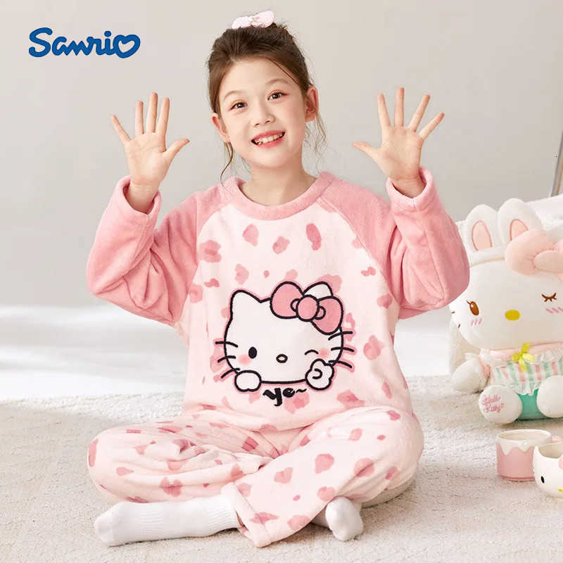 Sanrio Kawaii Hello Kitty Hangyodon Student Cute Cartoon Comfortable Warm Pajamas Children Fluffy Pajamas Birthday Gift for Kids H251216-image-1088706009