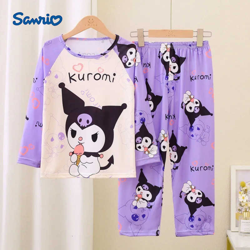 Sanrio 2pcs/set Kuromi Kids Pyjamas Set for Boys And Girls Casual Sleepwear Home Wear Travel Comfortable Polyester Cotton Blend H251216-image-1088712961
