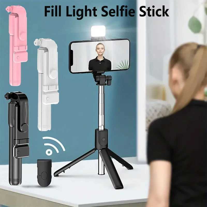 Portable Selfie Stick Tripod Holder with Remote Shutter Fill Light Extendable Wireless Remote Retractable Phone Stand G251216-image-1088569948