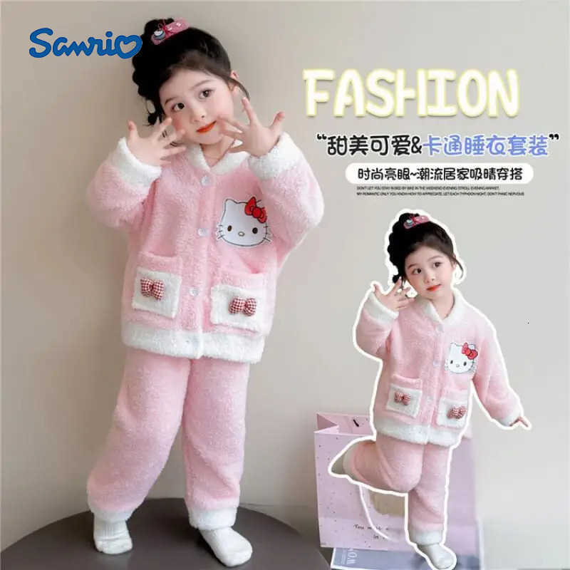 Sanrio Fashion 2-piece Set Childrens Clothing Jacket Cute Baby Home Clothes Hello Kitty Winter Jumpsuit Jackets Kids Padding H251216-image-1088696743