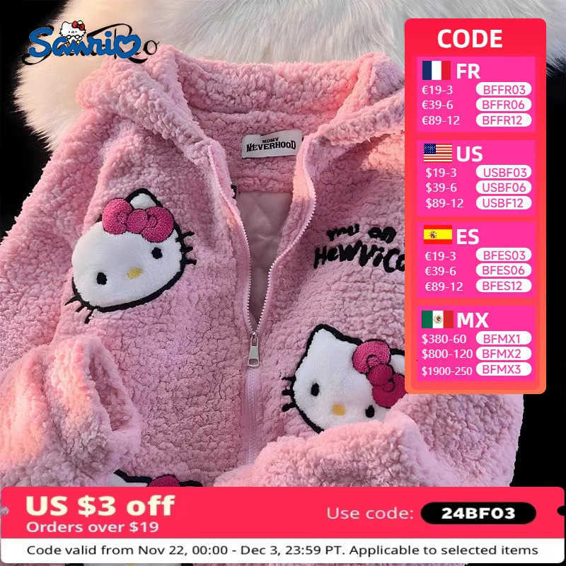 Sanrio Hello Kitty Zip Sweat À Capuche Fille Lâche Cardigan Manteau Streetwear Femmes Vêtements Surdimensionné Sweat Cardigan En Peluche Veste Pu