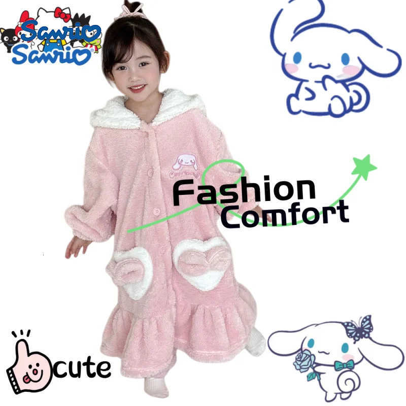 Sanrio Cinnamoroll Robe - Cute Comfortable Fashionable Cartoon Coral Fleece Sleepwear for Girls Birthday Gift for Friends H251216-image-1088696775