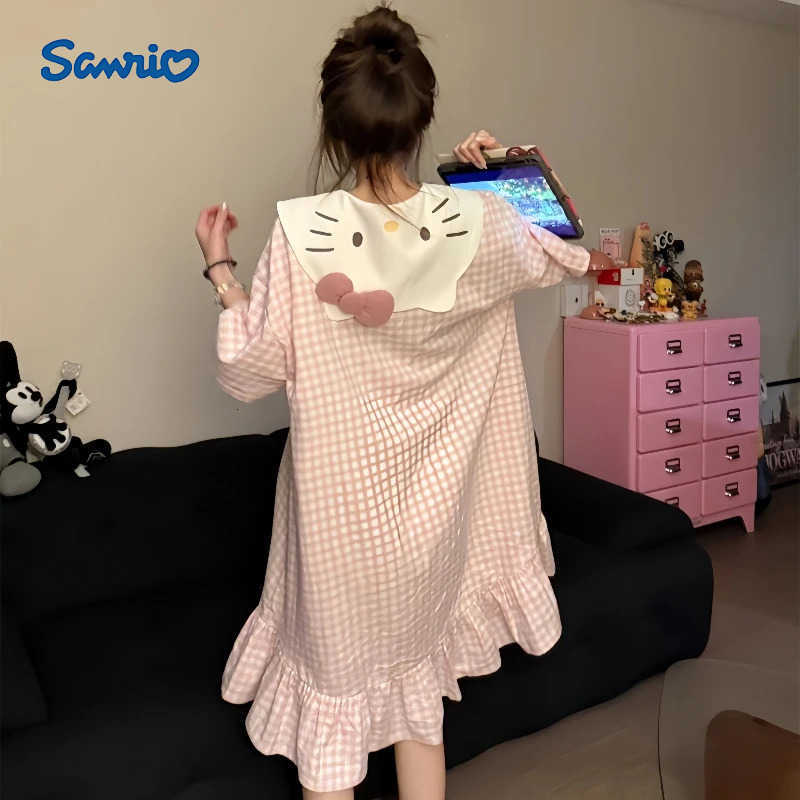 Sanrio Cute cartoon character hellokitty pink cardigan nightgown girl summer pajamas kawaii creative design home clothes holiday gift H251216-image-1088664500