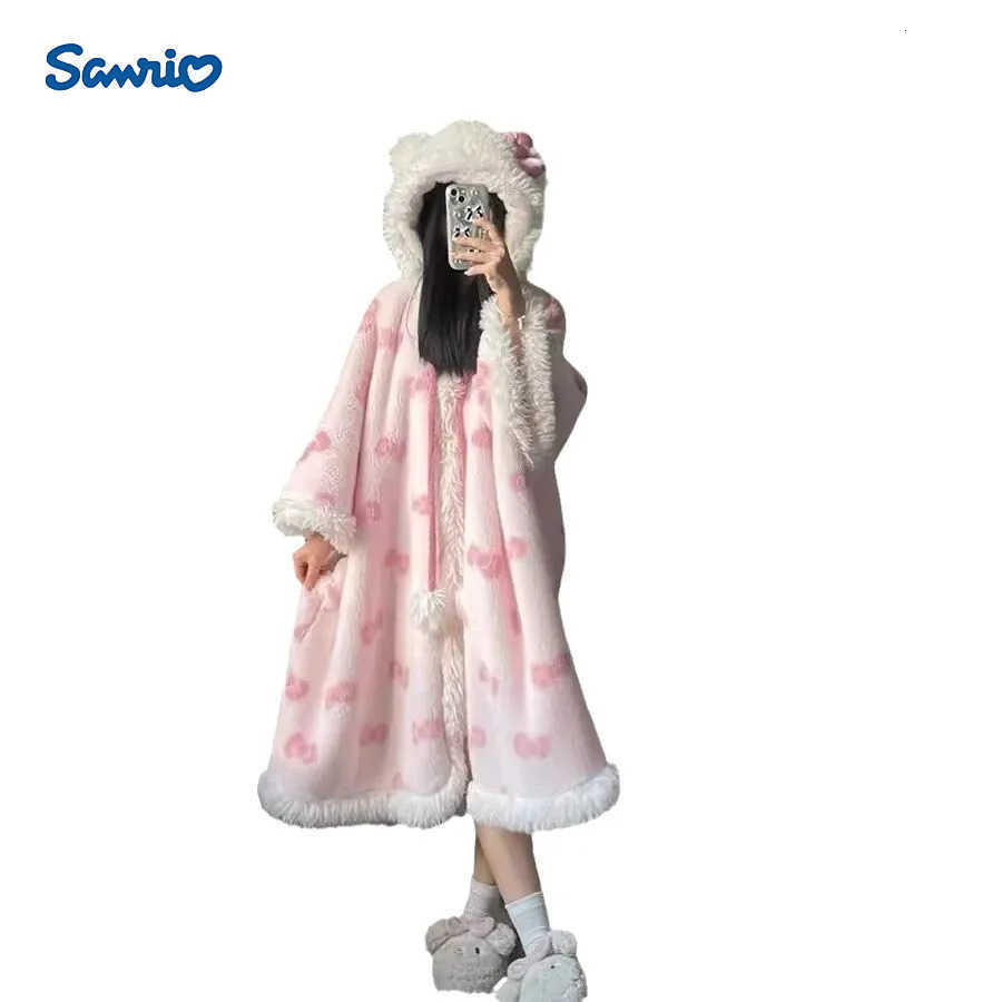 Sanrio MINISO Adult Hello Kitty Cosplay Costume Robes Kigurumi Cat Onesie Anime Nightgown Halloween Cartoon Pajamas H251216-image-1088665930