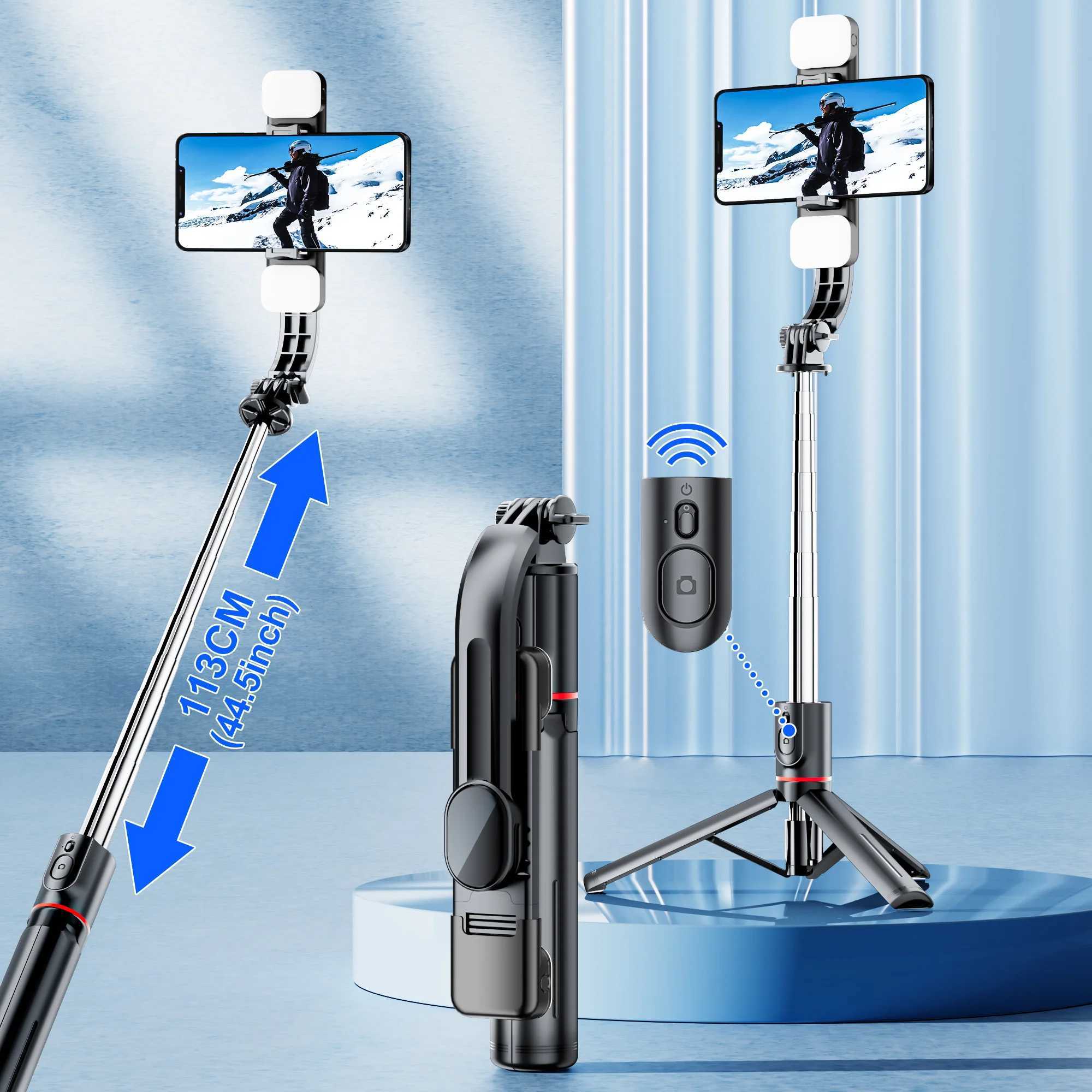 L13d Foldable Wireless Bluetooth Fill Light Tripod Selfie Stick 1160mm Tripe Stabilizer for Android IOS Cellphone G251216-image-1088569868