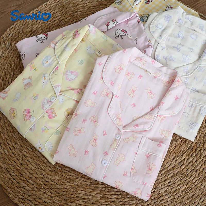 Sanrio Spring Hello Kitty Pajama Set Women Long Sleeve Pants Home Clothes Cartoon Soft Sleepwear Girls Sweet Pink Loungewear Set H251216-image-1088664704