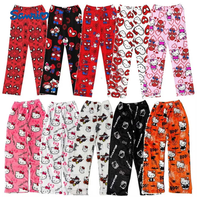 Sanrio Y2K Hello Kitty Flannel Pajama Pants Cozy Lounge Wear Dorm Essential Cute Cartoon Social Media Fashion Mix Match Prints H251216-image-1088665304