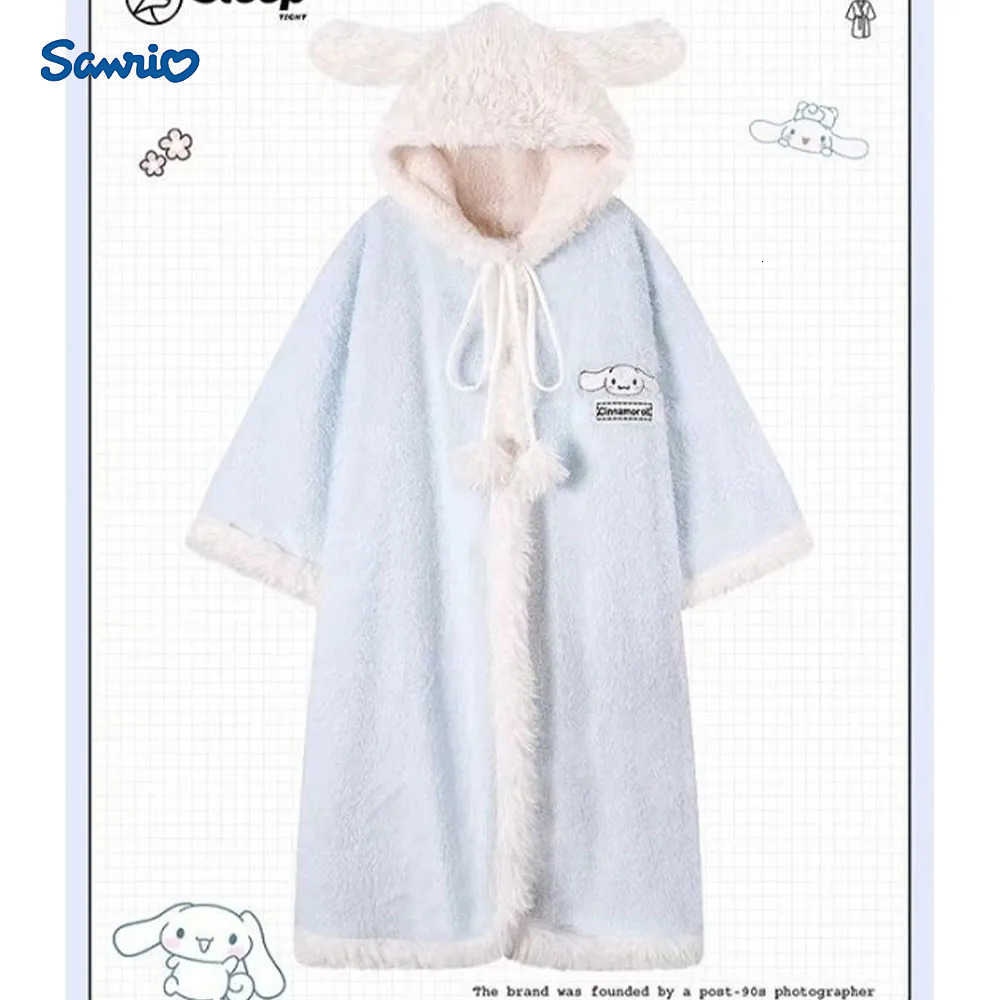 Sanrio Anime Women Plush Pajamas Robe Set Winter Cinnamoroll Cartoon Kawaii Homewear Long Style Thickened Girls Cute Nightgown H251216-image-1088666135