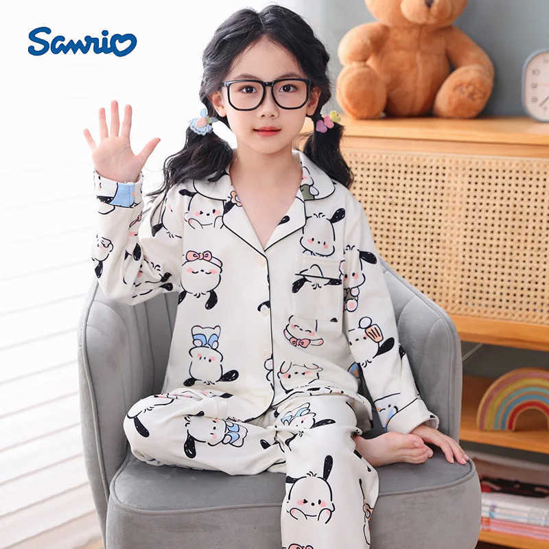 Sanrio 2026 Sanlio Childrens Pajamas De Rong Home Clothes Autumn Winter New Collection Clothes Long Sleeve Collar Thickened Set Gift H251216-image-1088667462