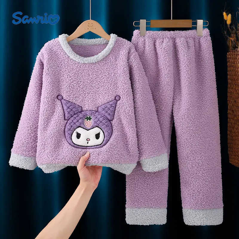Sanrio Childrens Pajamas Kuromi Autumn Winter Thickened Style for Girls Medium and Big Childrens Home Clothes 2025 New Style H251216-image-1088663891