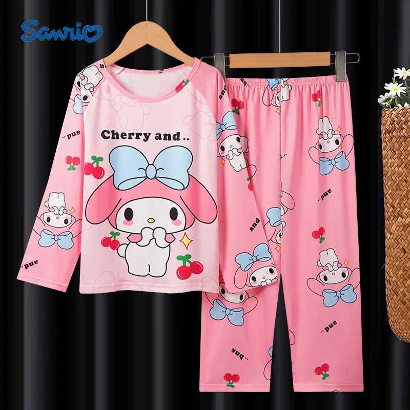 Sanrio Girls Cartoon Pajamas Long Sleeve Spring Autumn Home Clothes Set Cute Design Comfortable Sleepwear for Kids H251216-image-1088714063