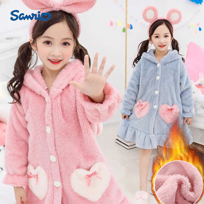 Sanrio Autumn Winter Baby Pajamas Robe Cartoon Hoodies Girl Boys Sleepwear Bath Towels Kids Soft Bathrobe Pajamas Childrens Clothing H251216-image-1088666792
