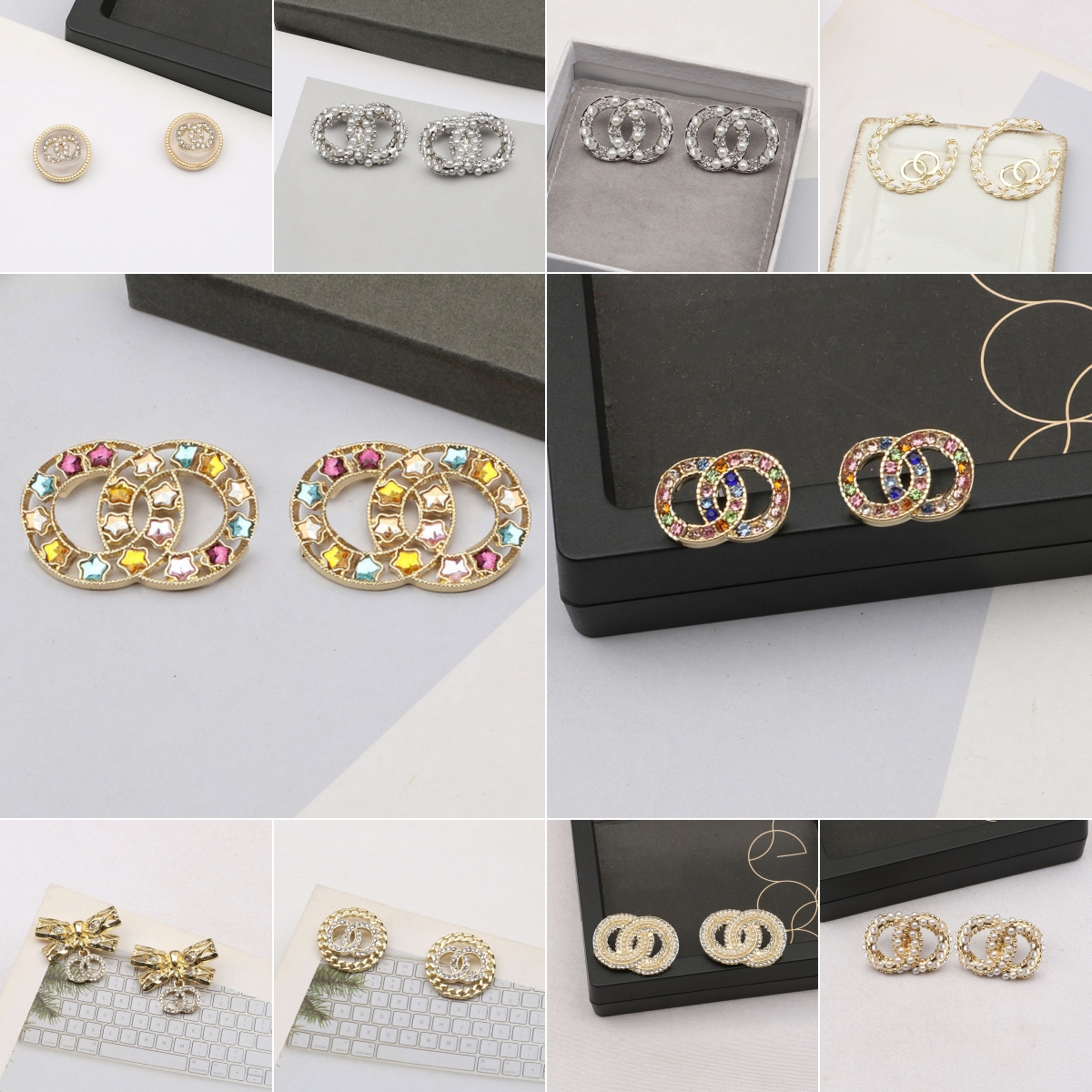 Boucles d'oreilles classiques rondes lettre Stud mode luxe Designer pour femmes filles perle cristal strass boucle d'oreille fête de mariage bijo