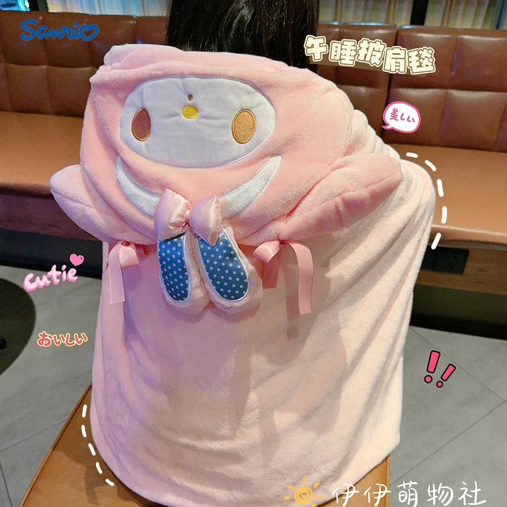 Sanrio My Melody My Sweet Piano Hooded Cloak Blanket Cartoon Nap Blanket Travel Blanket With Hat Girl Photos Prop Girl Gifts H251216-image-1088666543
