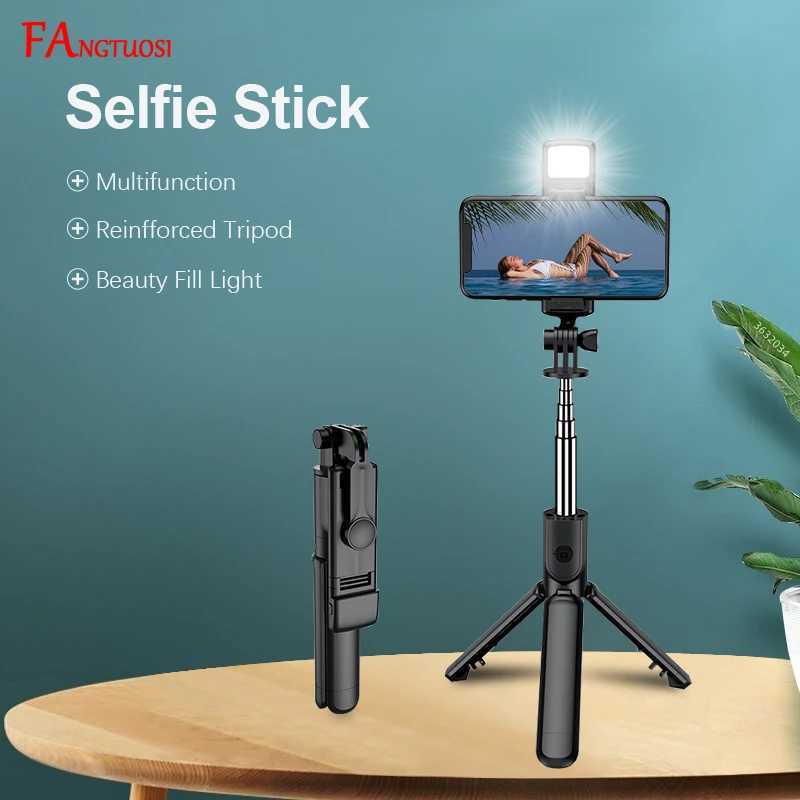 FANGTUOSI Wireless Selfie Stick Mobile Phone Holder Retractable Portable Mini Tripod With Fill Light Remote Shutter G251216-image-1088569978