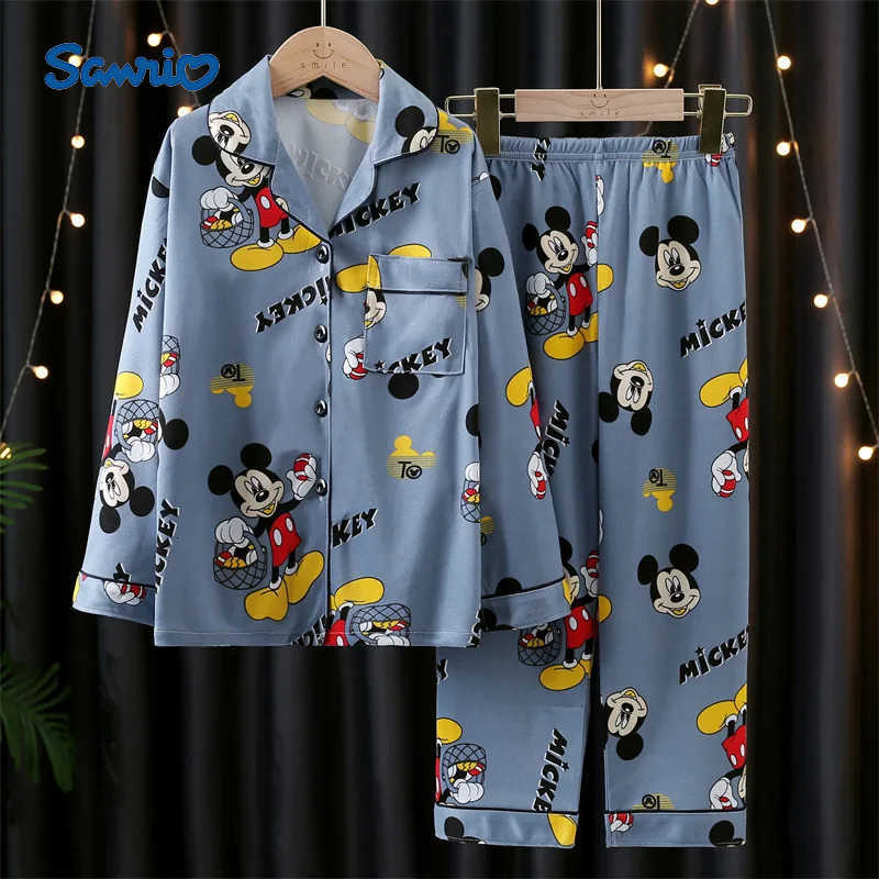 Sanrio Childrens Pajamas Spring And Autumn Cute Long Sleeved Cardigan Home Clothing Set H251216-image-1088698222