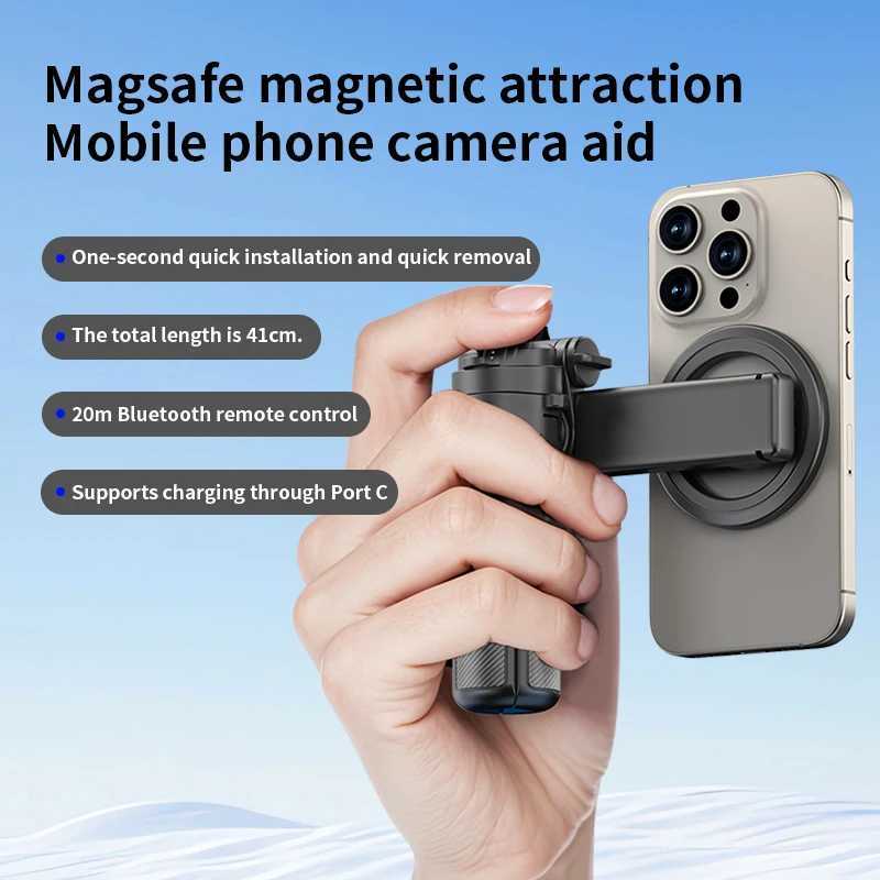 Magnetic Phone Holder 360 Rotation Pocket Selfie Stick With Bluetooth Remote Adjustable Desktop Stand for G251216-image-1088571780