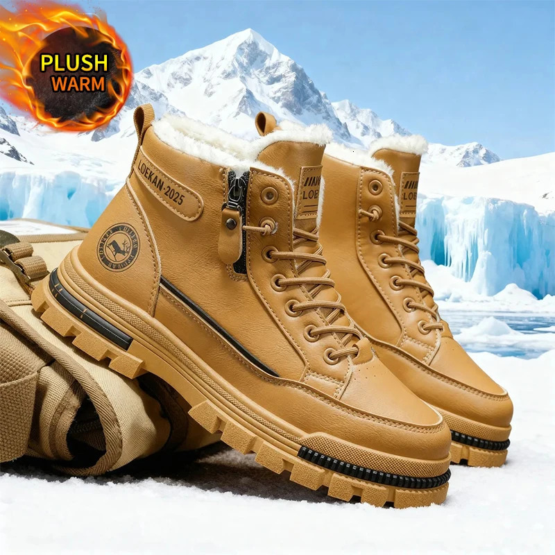 mens style snow boots high-top leather boots cold-resistant in autumn and winter outdoor wear-resistant w 251212