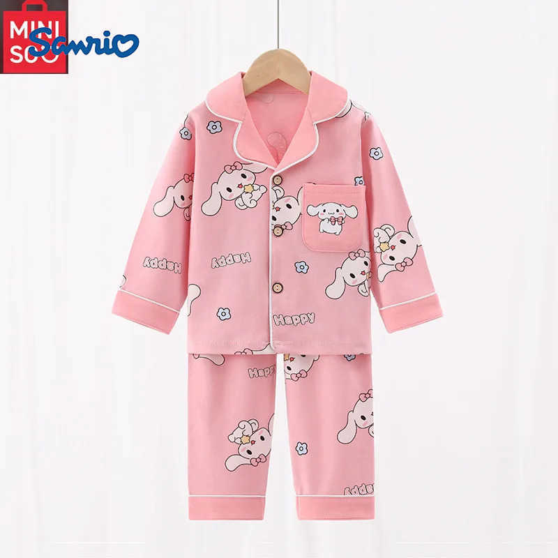 Sanrio Hellokitty Cartoon Children Pajamas Spring Autumn Lapel Style My Melody Anime Cute Female Children Fashion Home Wear Set H251216-image-1088709327