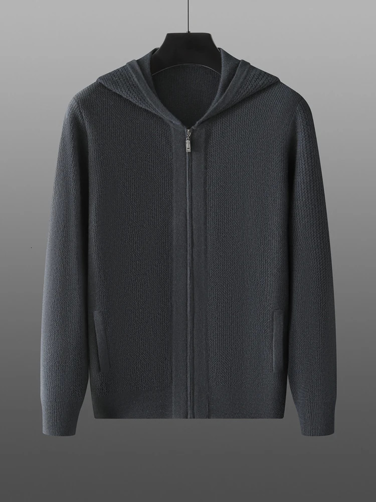Aliselect Men Pure Cashmere Hooded Cardigan Autumn Winter Zipper Knit Jacket Thick Sweater Leisure Plus Size Coat Warm Shirt 251211