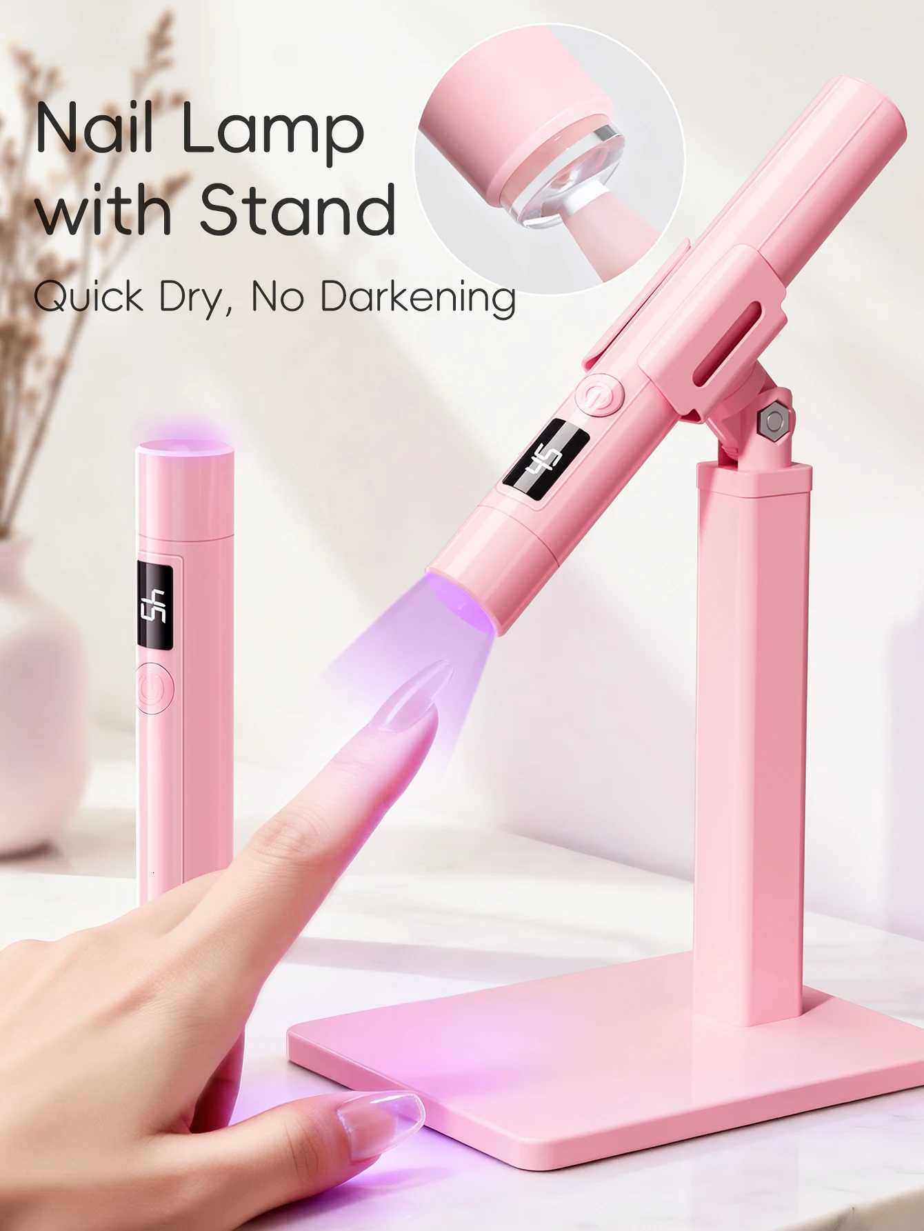 1Pc Pink Handheld Manicure Word Lamp with Screen Display Bracket 360 Degrees Rotary Multifunctional Rack Stick Nail Tip HeatingT251216-image-1088553977