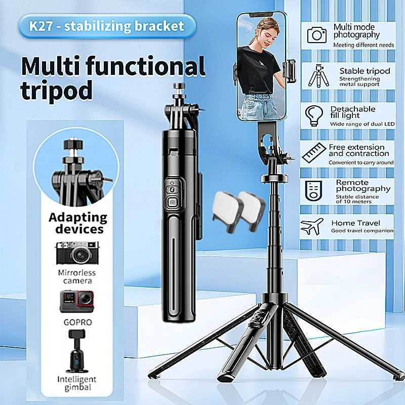 FGCLSY For Selfie Stick with Wireless bluetooth LED Fill Light Extended Tripod with Remote Shutter for Android IOS phone G251216-image-1088570732