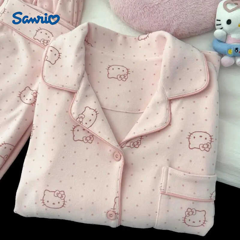 Sanrio Sanrios Hello Kittys Pajamas 2Pcs Korean Style Ins Style Cute Home Clothes Cute Middle and Large Children Soft Comfortable Suit H251216-image-1088708696